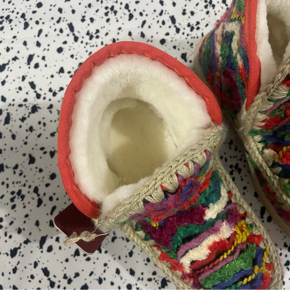 Mou Multicolor Crochet Knit Fleece-Lined Boots - Picture 4 of 8
